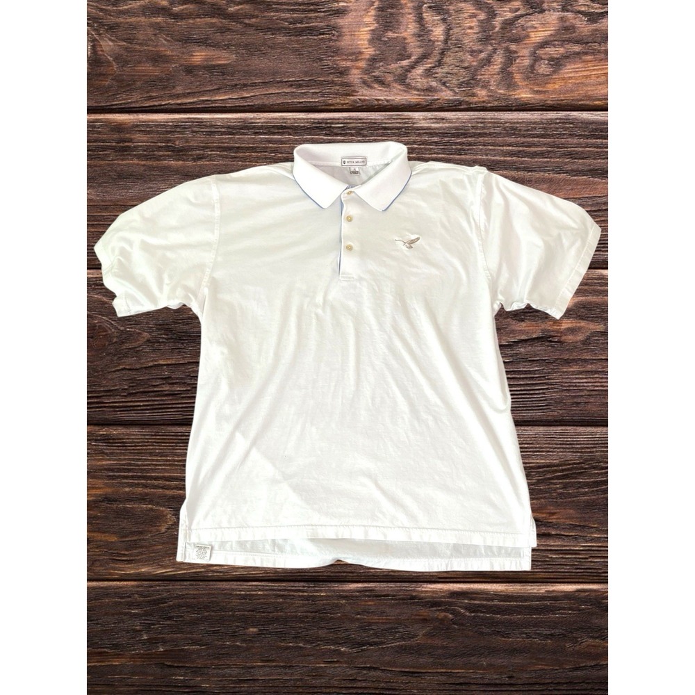 Peter Millar Polo Golf Shirt White With 🦅 Logo Short Sleeve Size XL